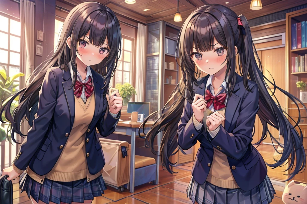 Colleges and universities Girls-only school Multiple female students Colleges and universities教室の背景 Center of the room Multiple female studentsが口喧嘩 beautiful girl Classmate Multiple women belligerent Angry with frown Very cute blazer Blushing cheeks Very embarrassed look Angry attitude glaring at each other