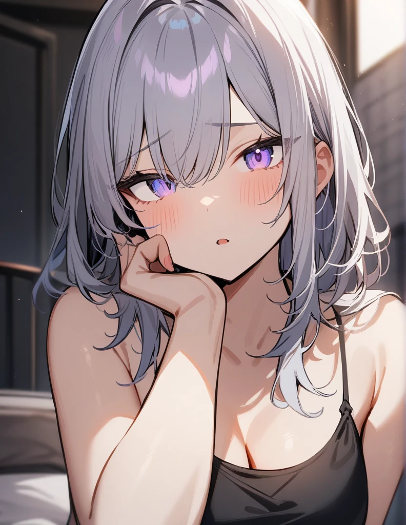 One girl, masterpiece, Gray Hair, Light blue eyes,Light purple eyes,Odd Eye, Wolf Cut,