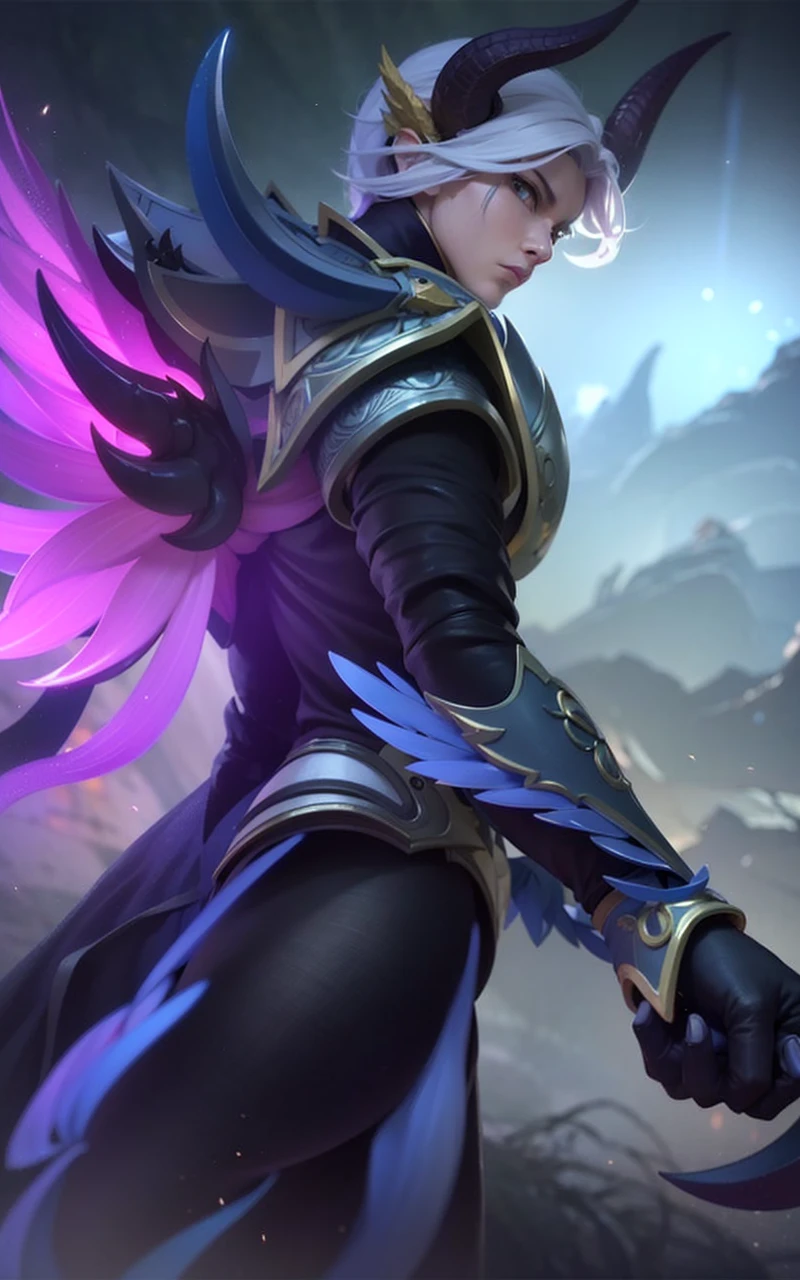 a close up of a person holding a sword in a sky, heise jinyao, splash art, inspired by Huang Shen, ashe, by Yang J, ig model | artgerm, artgerm detailed, sun wukong, mobile legends, extremely detailed artgerm, official splash art, sylas, ne zha from smite, wukong, light yellow eyes, glare.