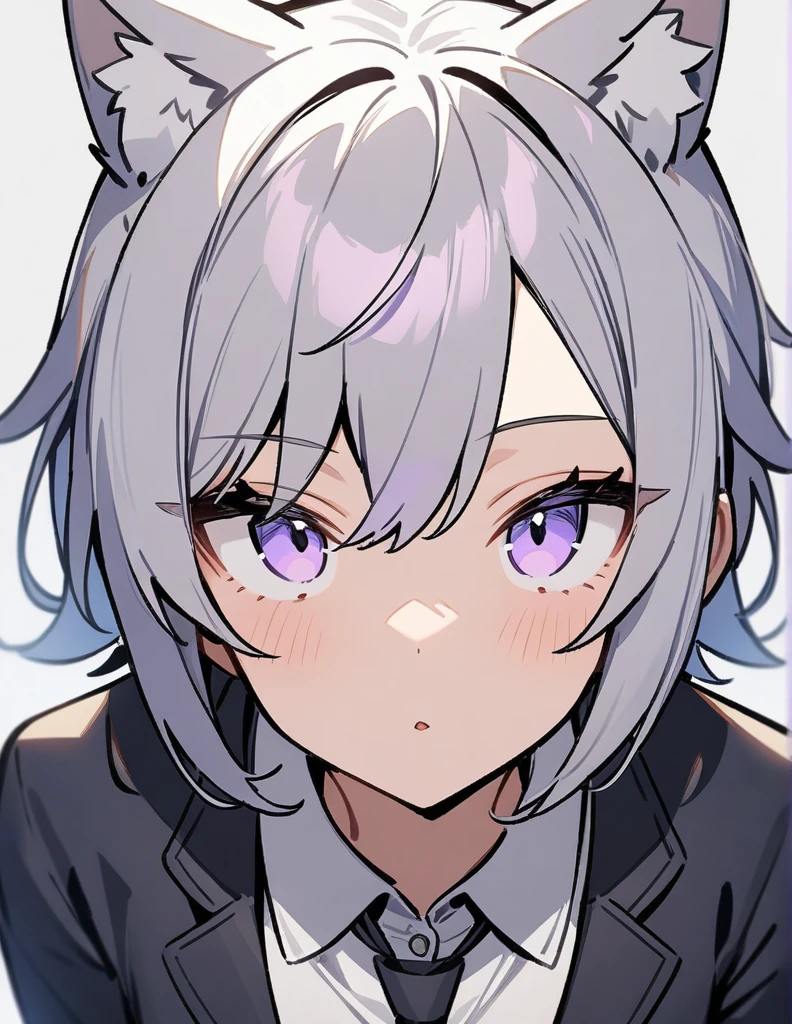 One girl, masterpiece, Gray Hair, Light blue eyes,Light purple eyes,Odd Eye, Wolf Cut,wearing a blazer