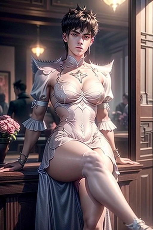 a beautiful woman with platinum blonde hair, violet eyes, slim body, slender thighs, standing completely naked in front of a mirror in her royal chambers, 1girl, hyperrealistic, detailed face, extremely detailed eyes and face, longeyelashes, high quality, 8k, HDR, physically-based rendering, vivid colors, natural lighting, fantasy, intricate details, elegant pose, sensual, moody, mysterious