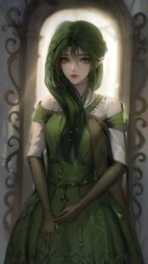 Green hair, green eyes