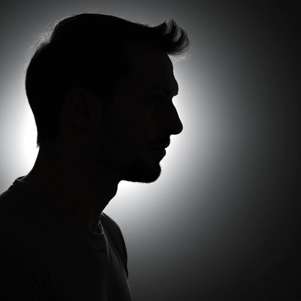 Man thinking silhouette, close up professional photograph,