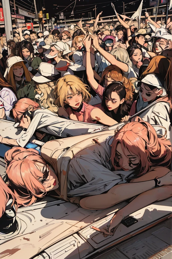 (super flat, flat shading, flat color:1.1) , Masterpiece, perfect anatomy, Females having sex with females, public transport, hot, multiple females, fingering, female orgy, female crowd, bdsm, lesbian orgy scene, latex, bound, tied up, fisheye lens, female domination, rough, lesbian, yuri