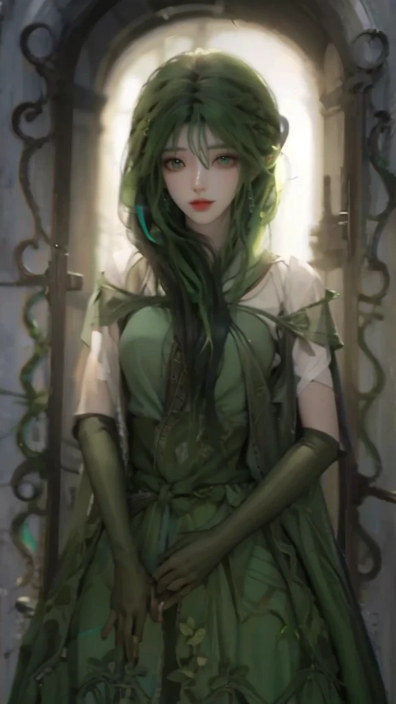 Green hair, green eyes