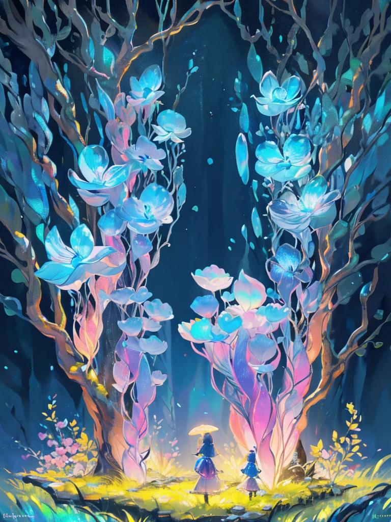 Enchanted mystical forest, neon-colored butterflies, pure blue water river spring, golden mini fairies, glowing mushrooms releasing pollen, extremely beautiful landscape, (ultra-realistic), {extremely detailed 8k CG unit wallpaper}, expansive landscape photography, (a low view that prioritizes the entire scene, (wide open field view), (low angle shot), (high light: 1.5), (low light: 1.0), (warm light source: 1.0), complex details, (iridescent colors: 1.5), (bright lighting), (atmospheric lighting), nature, magical, landscape