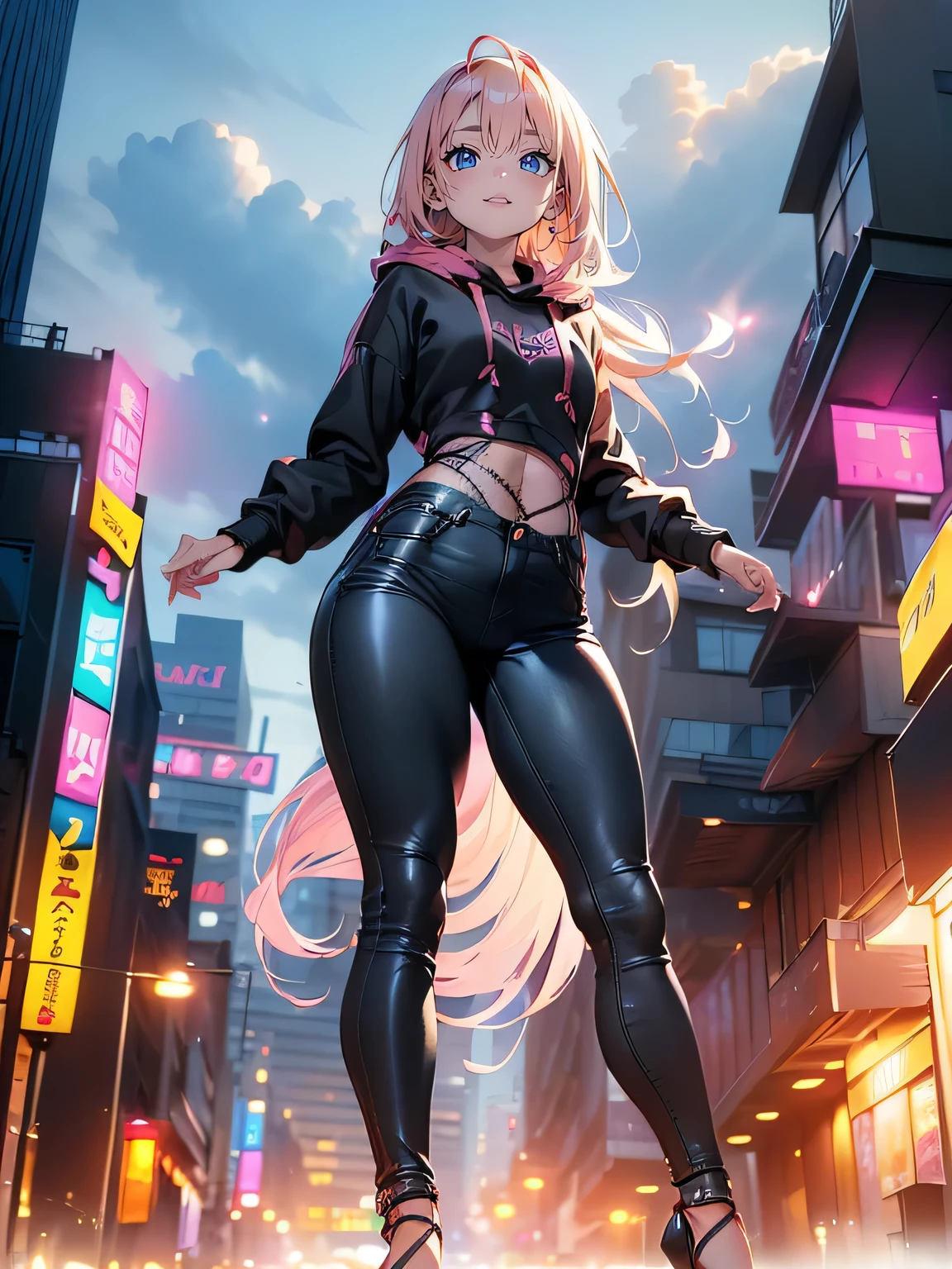 ((best qualtiy)), (tmasterpiece)), (k hd:1.3), 3D, Shitsumeka, Beautiful cyberpunk woman in ruins of abandoned war city,posterior view,turning around,Raised sexy,cruel,the night,Dark city,brokenglass,Yellow-haired,short detailed hair,Mesh Hair,Detailed eyes,eBlue eyes,beautidful eyes,Ancient technology,HDR(HighDynamicRange),Ray traching,NVIDIA RTX,Hyper-Resolution,Unreal 5, sub surface scattering、PBR Texture、post-proces、Anisotropic filtering、depth of fields、Maximum clarity and sharpness、Many-Layer Textures、Albedo e mapas Speculares、Surface Coloring、Accurate simulation of photo-material interactions、perfectly proportions、rendering by octane、twotonelighting、Low ISO、trichotomy、Large aperture、8K original、High-Efficiency Sub-Pixel、sub-pixel convolution、Luminous Particle、Light scattering、Tyndall phenomenon、