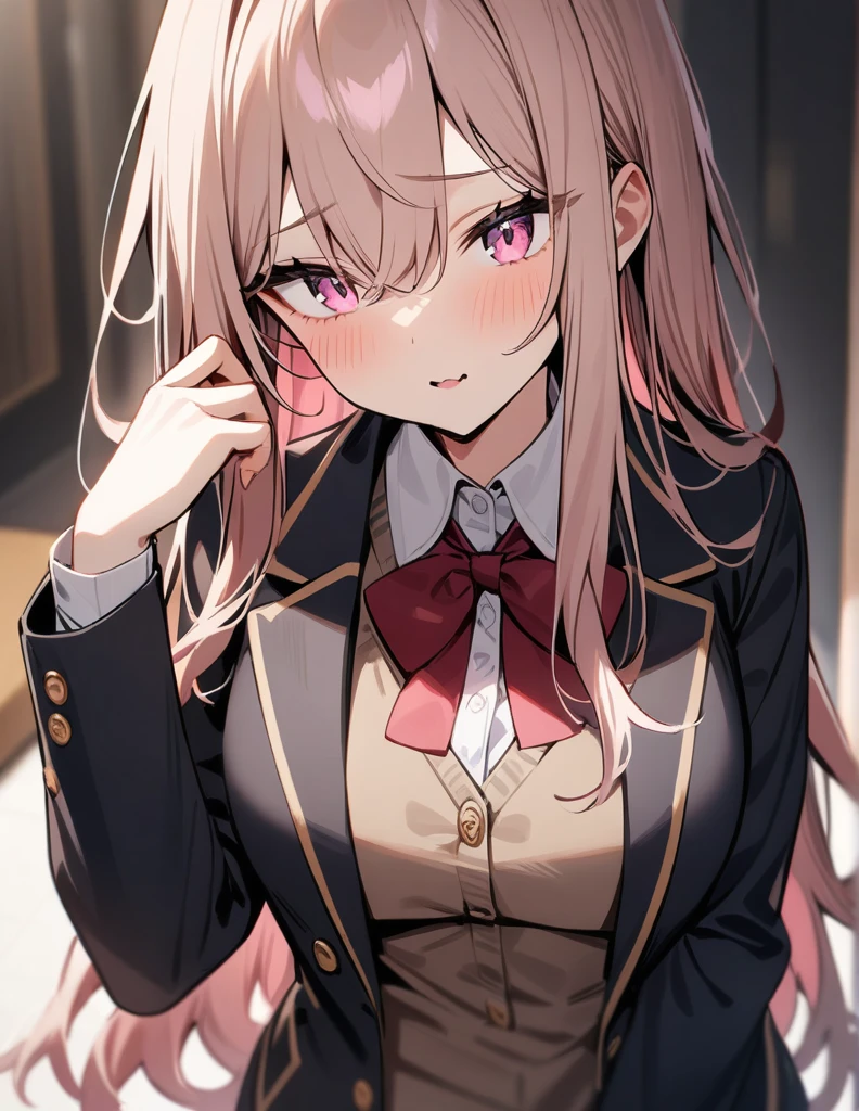 Shallow onion-colored hair,One girl, masterpiece, Pink eyes、Long Hair、wearing a blazer