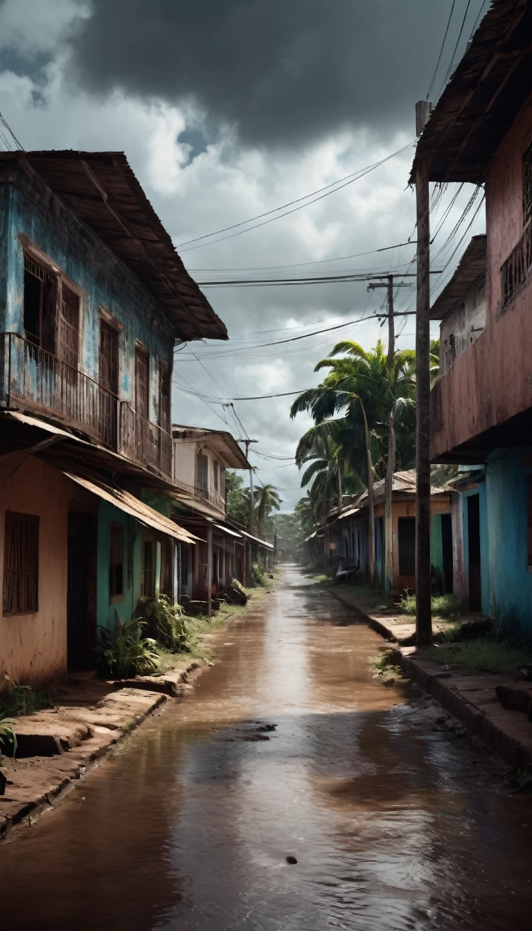 A scary horror image of a small town in the interior of Bahia, PICTURE REALISTIC, high resolution, 8k 