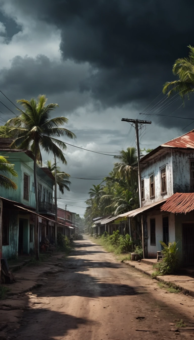 A scary horror image of a small town in the interior of Bahia, PICTURE REALISTIC, high resolution, 8k 