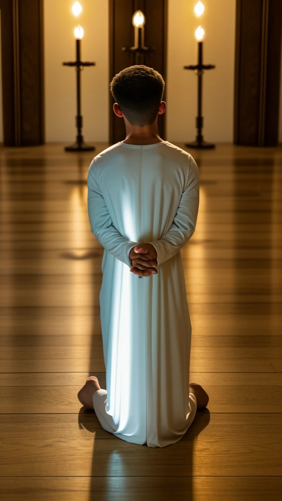 Daniel kneeling in prayer, surrounded by light, showing your dedication to God.