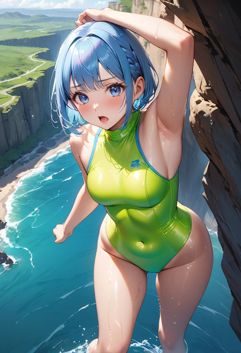 Beach Background，Huge girl，Octopus Girl，Blue Hair，Octopus hair，Tentacle hair，Tentacle Arm，Tentacle hair，Suction Cup Hand，Suction Cup Hand，There are no palms，Brachiopod Arm，Octopus hands，Tentacle arm，Octopus Girl，Giant girl，Giant女孩，cute，Giant女孩，Blue Skin，Blue and white skin，Big breasts，Big Ass，Lower body soaked in the sea，几十米高的Huge girl，Octopus Girl，Giant女孩，Giant，Giant，Giant，Giant，Giant，Seaside background，Town Background，High-rise buildings，Street background，Close-up above the waist