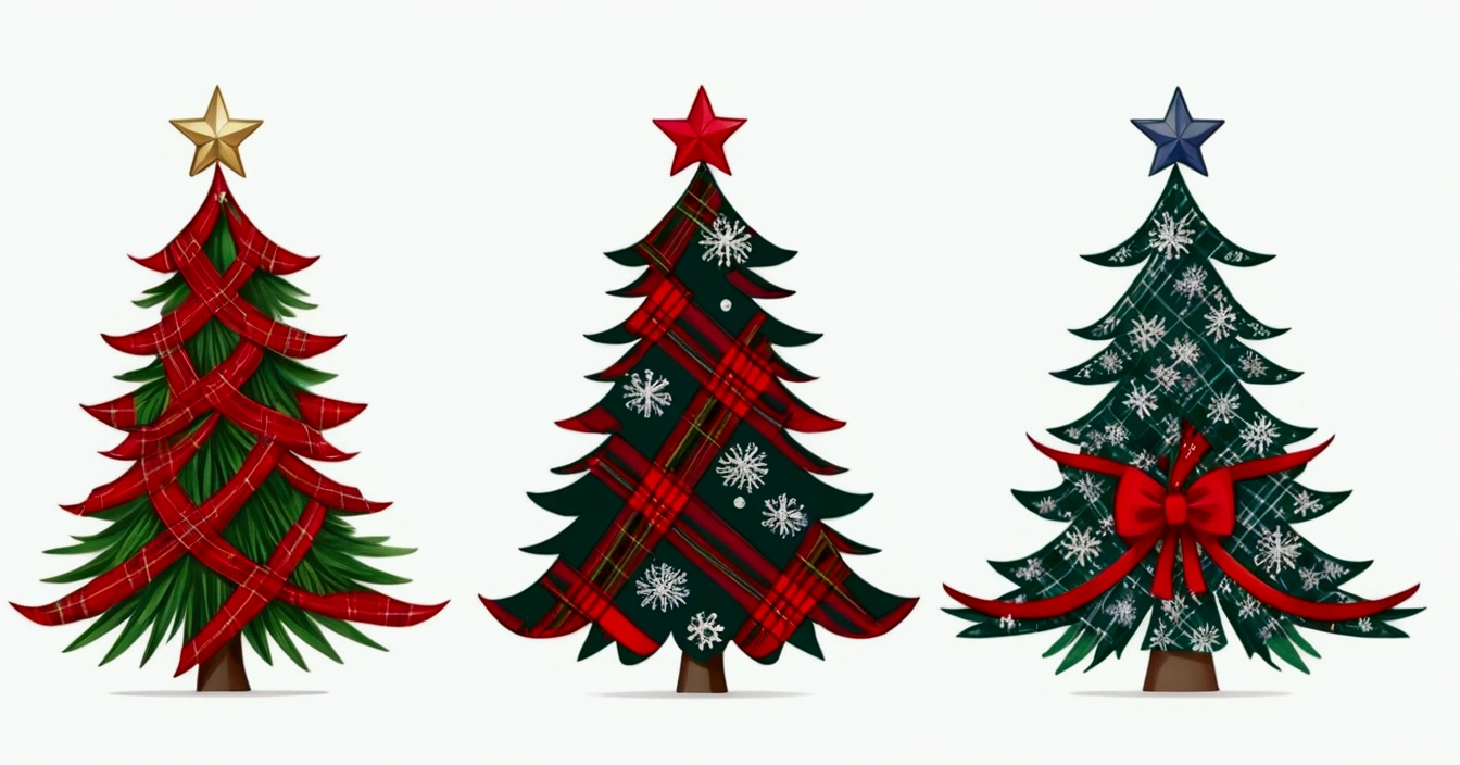 three christmas Trees with plaid fabric and stars, tartan garment, fir Trees, christmas Tree, Tree's, Tartan clothing, 松Tree符号, abcdefghijklmnopqrstuvwxyz, flannel, 1024x1024, holiday, Trees!!, Tree, 方格pattern, pattern, 💋 💄 👠 👗