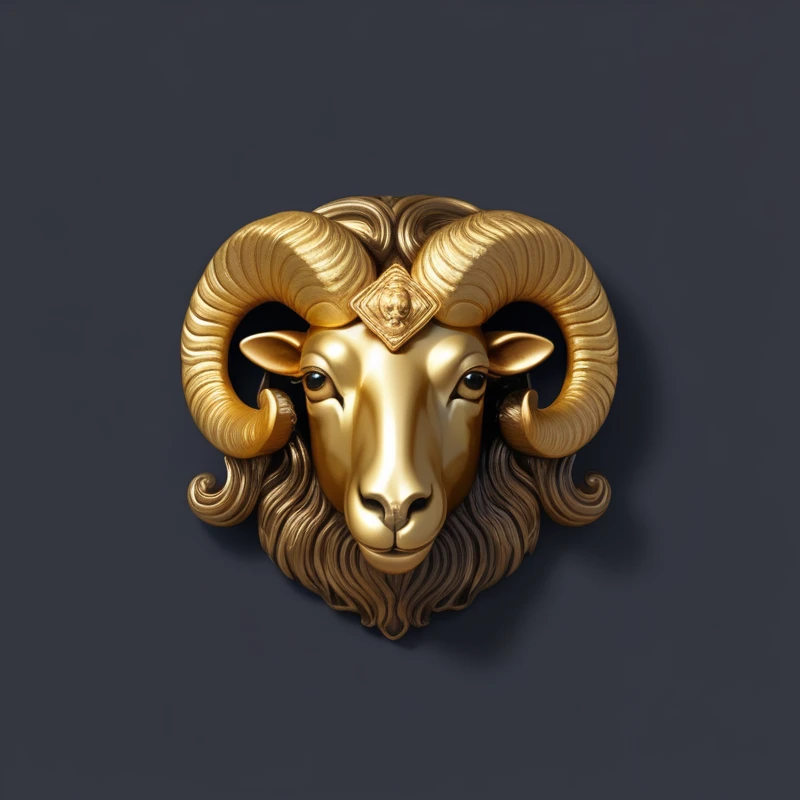 Golden sheep head close-up,There is a cross on it, gold Ram's Horn, Horned Sheep Goddess, 3d icons for mobile games, Taurus, Warhammer, stylized cyberpunk Minotaur logo, Ram's Horn, Providential, Stylized game icons, Horned God, Minotaur, Ram antlers, Game Icon Assets, Bison God, Tauren