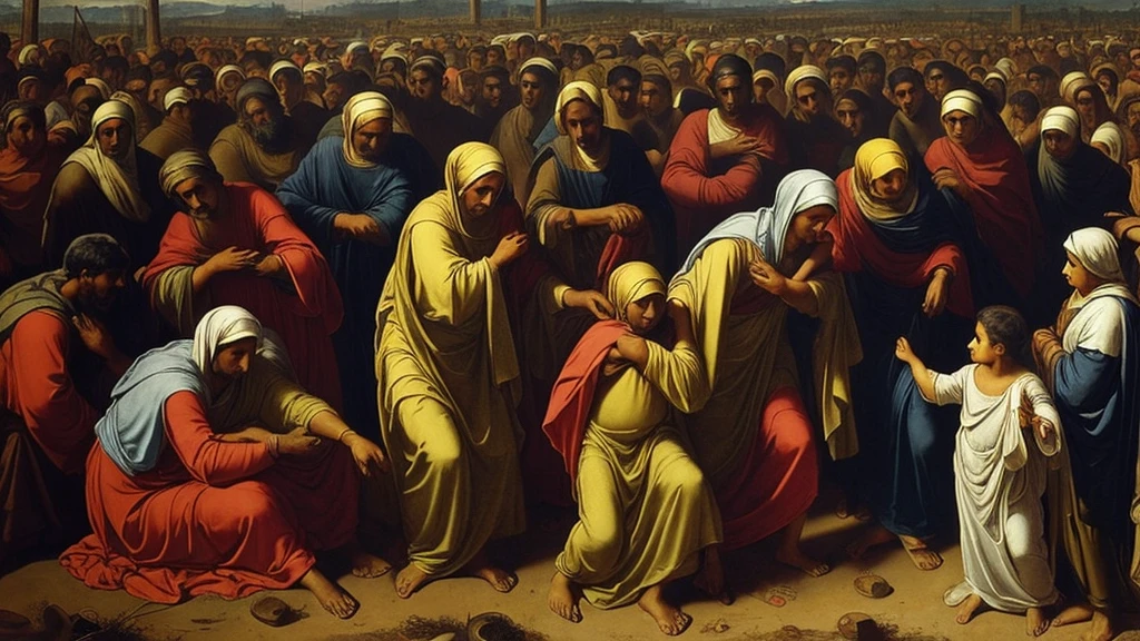 "Scenes of great anguish and suffering, with people seeking refuge and protection in God, while calamities occur all around."