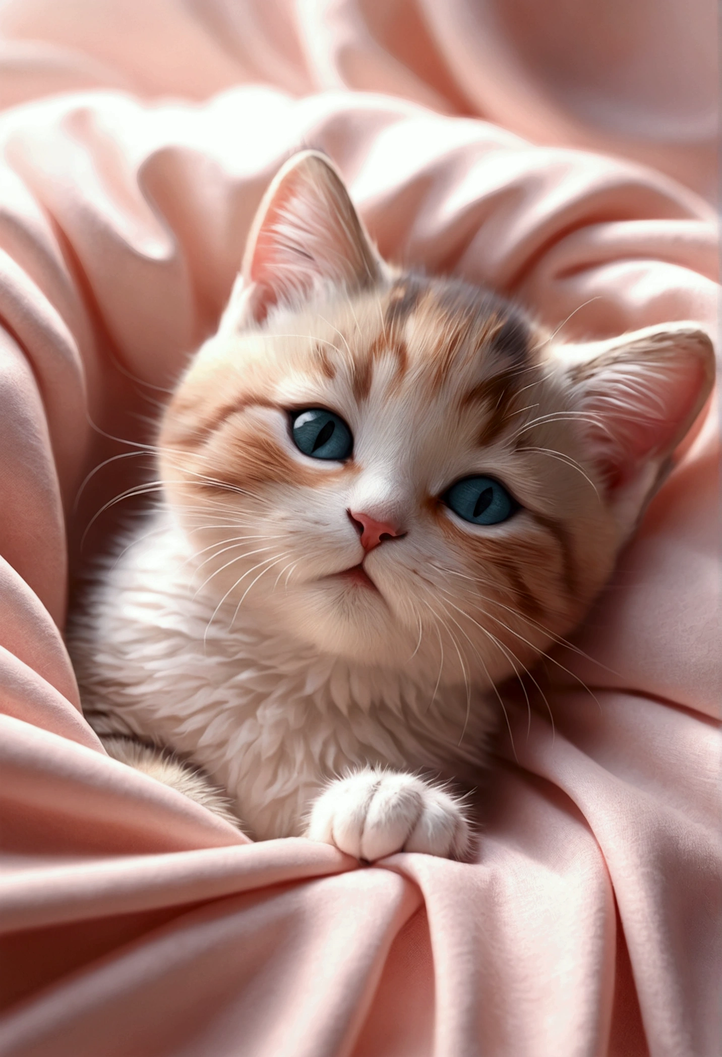 Close your eyes and sleep, ベットでAre sleeping美しいネコ, Little Cat, baby, Volumetric Light, Ultra-realistic, Intricate details, shape, Painting, watercolor, Cute Chibi, ah!, Shallow depth of field, Pastel Color Palette, Soft lighting, Minimum, Modern, Digital Painting, Lois Van Bell、Ross Tran、Art by artgerm, Artstation HQのトレンド, Very detailed,sleep,Are sleeping