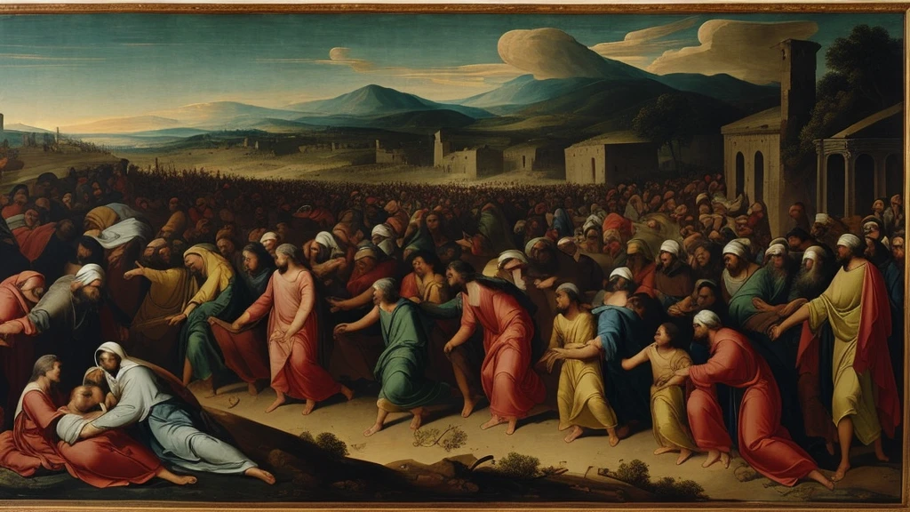 "Scenes of great anguish and suffering, with people seeking refuge and protection in God, while calamities occur all around."