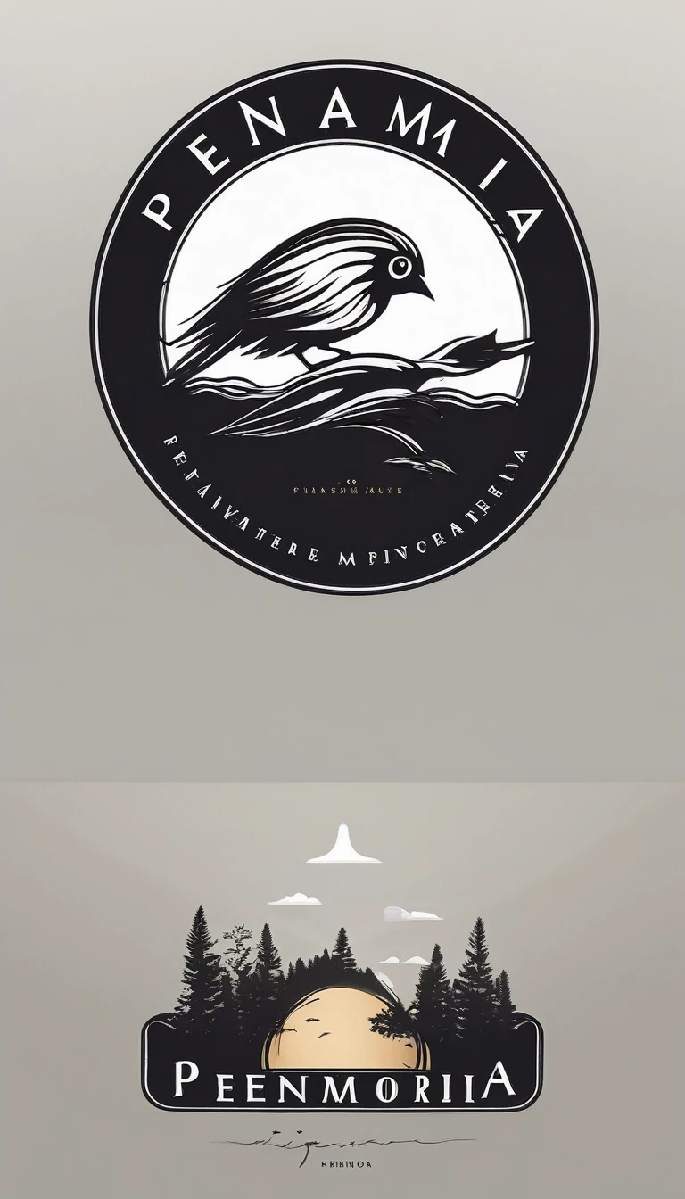 A minimal, modern, simple, cinematic logo design for the brand “Penamemoria". Create a modern, minimalistic, high-quality, logo of a boy-feather