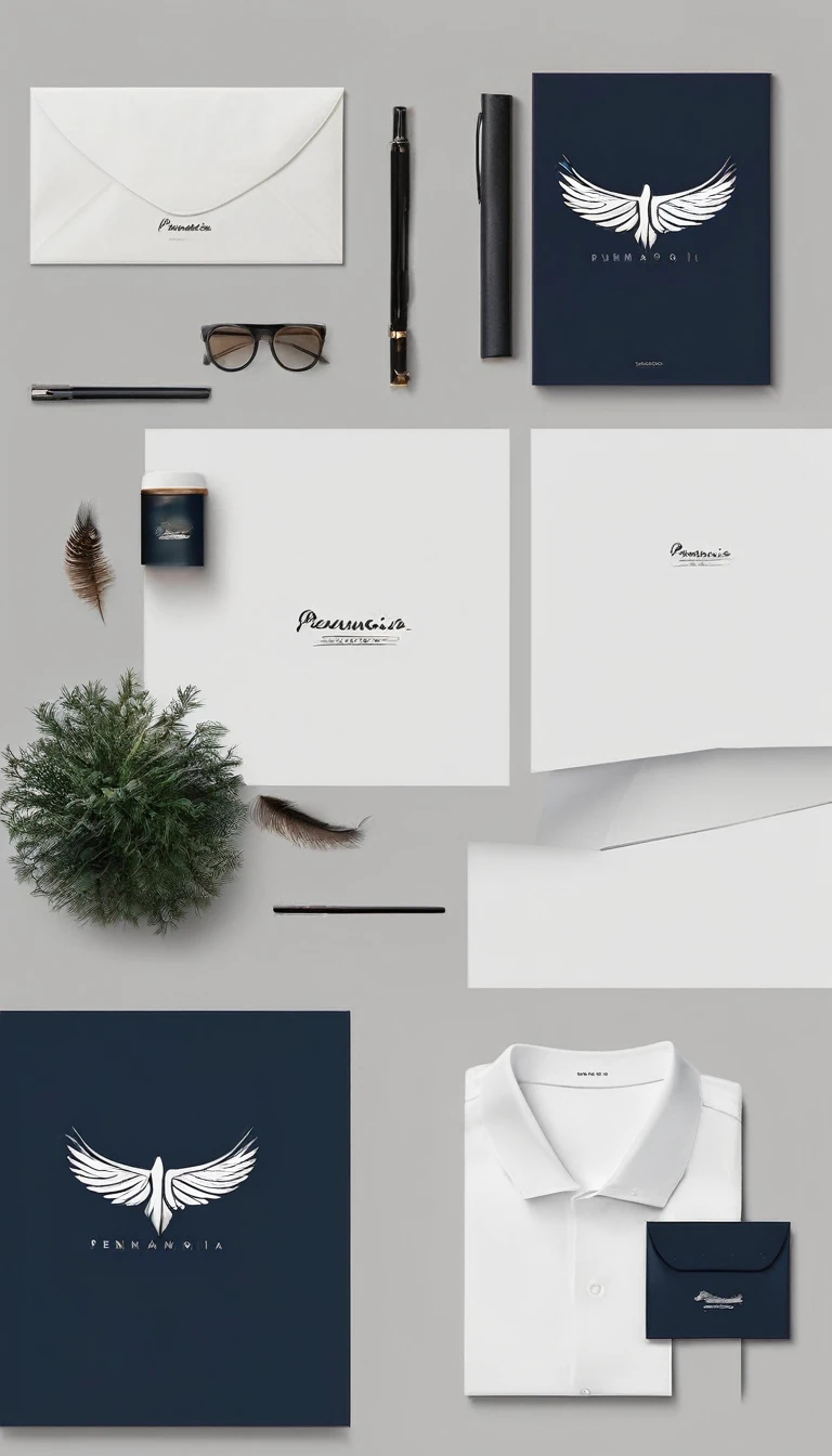 A minimal, modern, simple, cinematic logo design for the brand “Penamemoria". Create a modern, minimalistic, high-quality, logo of a boy-feather