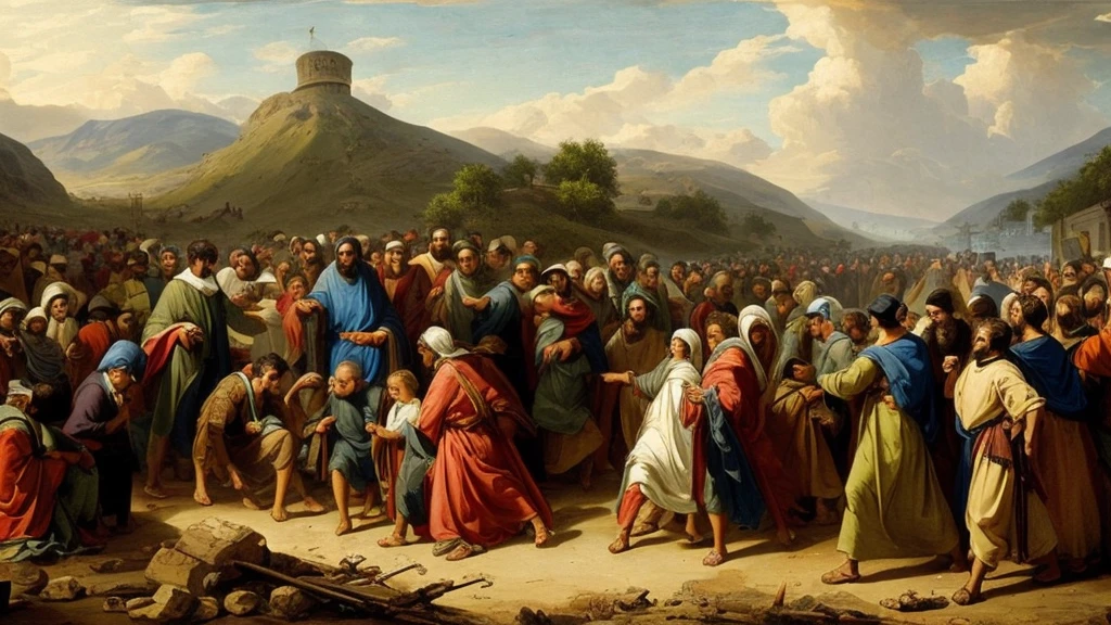 "Scenes of great anguish and suffering, with people seeking refuge and protection in God, while calamities occur all around."
