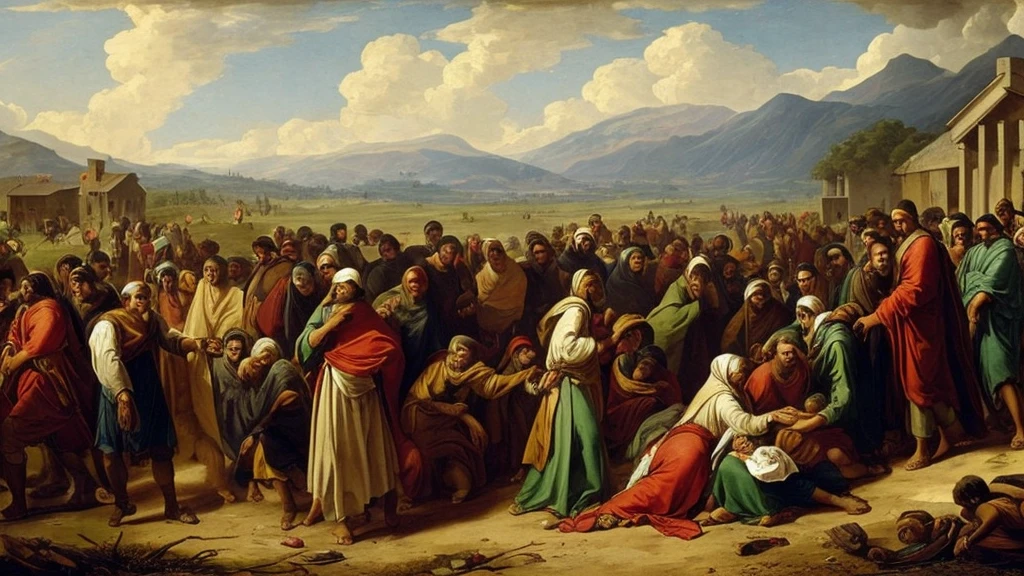 "Scenes of great anguish and suffering, with people seeking refuge and protection in God, while calamities occur all around."
