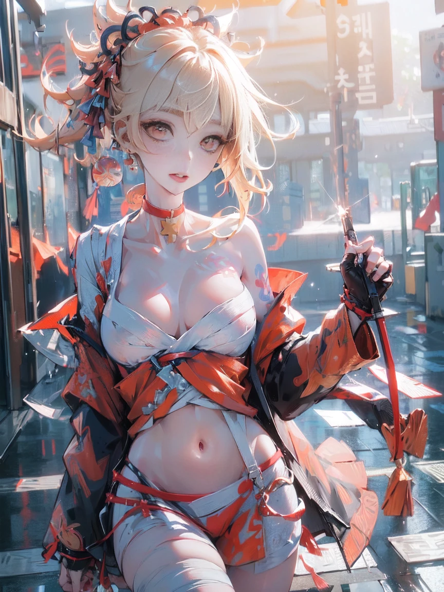 The real situation (1 cute korean stars) Hair Flip, Light makeup, Large breast size, naked, at the train station, Canon EOS: Clear facial features, 16K, high resolution, Crisp and lifelike details, Overexposure, cut, Ultra HD, high resolution, best quality,Navel exposed,naked breast