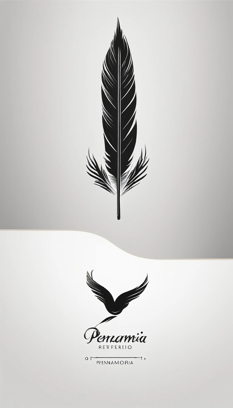 A minimal, modern, simple, cinematic logo design for the brand “Penamemoria". Create a modern, minimalistic, high-quality, logo of a bird feather