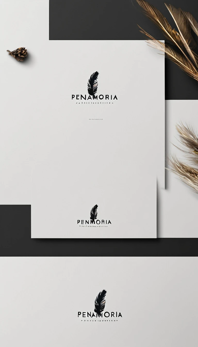 A minimal, modern, simple, cinematic logo design for the brand “Penamemoria". Create a modern, minimalistic, high-quality, logo of a boy-feather