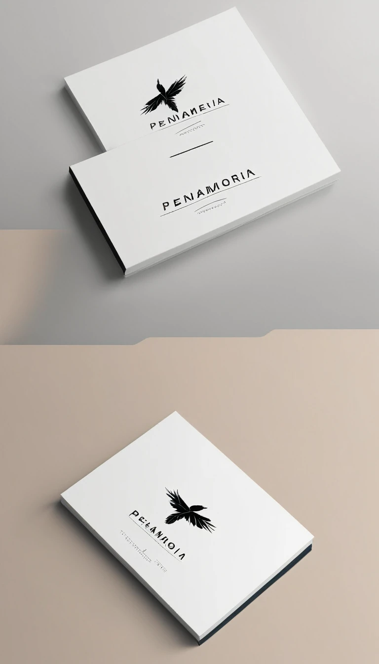 A minimal, modern, simple, cinematic logo design for the brand “Penamemoria". Create a modern, minimalistic, high-quality, logo of a boy-feather