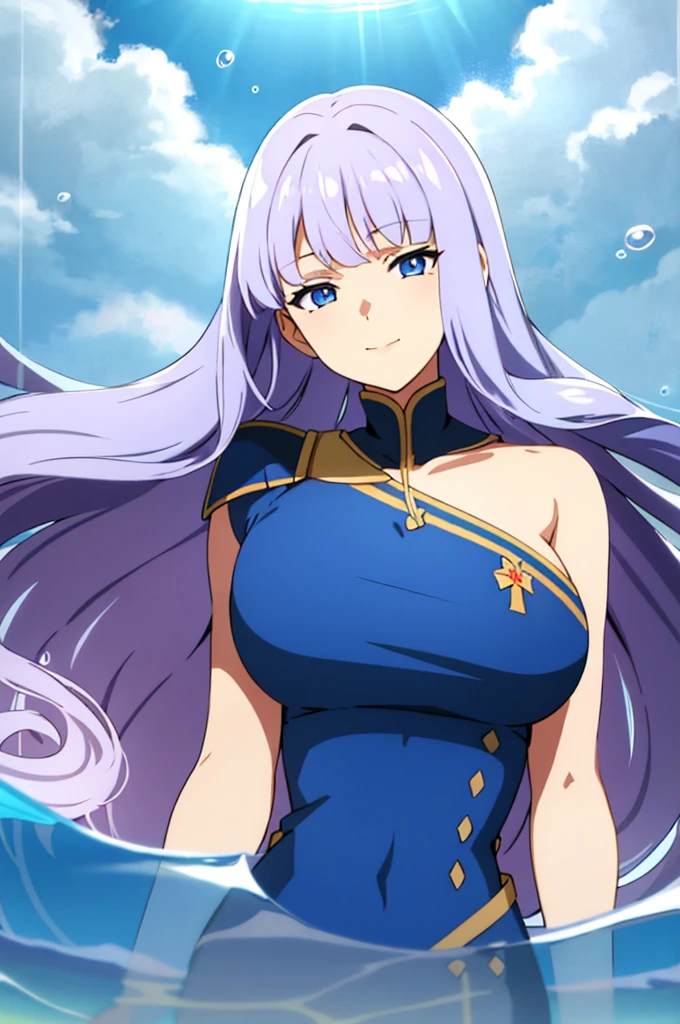 masterpiece, best quality, solo,
long hair, wavy hair, periwinkle hair, royal blue eyes, big breasts, dress, soft smile
floating hair, refraction, portrait,