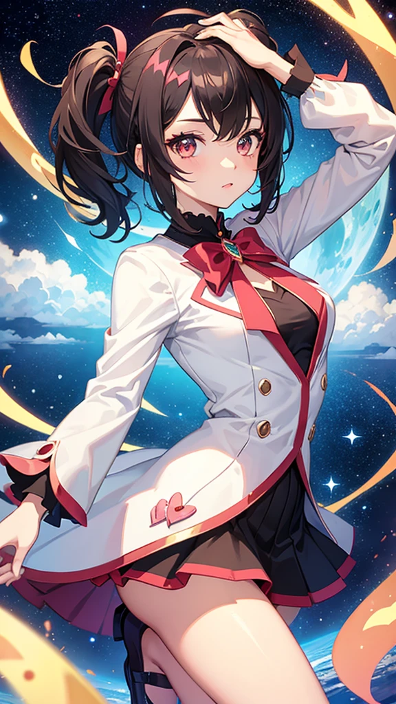 (masterpiece), (best quality), (official art, extremely detailed CG unity 8k wallpaper), (highly detailed), ((absurdres)), 1girl, mid shot, (exquisite facial features),(serafuku:1.3) ((sfw)),((clear hands)), ((white thighhighs without shoes)),flower-shaped pupils, color contact lenses, stars in the eyes, (((masterpiece))), ((the best quality, super fine illustrations, beautiful and delicate water)), ((very delicate light)), ((nature, painting)), ((fine lighting, more transparent stars, high-quality snowflakes, high-quality mountains, very fine 8KCG wallpapers)), (plateau), (((snow mountain))), sunrise, randomly distributed clouds, (snow field), cliff, ((rotating star sky)), ((lake in mountain stream)), luminous particles 
,hiqcgbody,atdan,shinkai makoto,masterpiece, best quality,