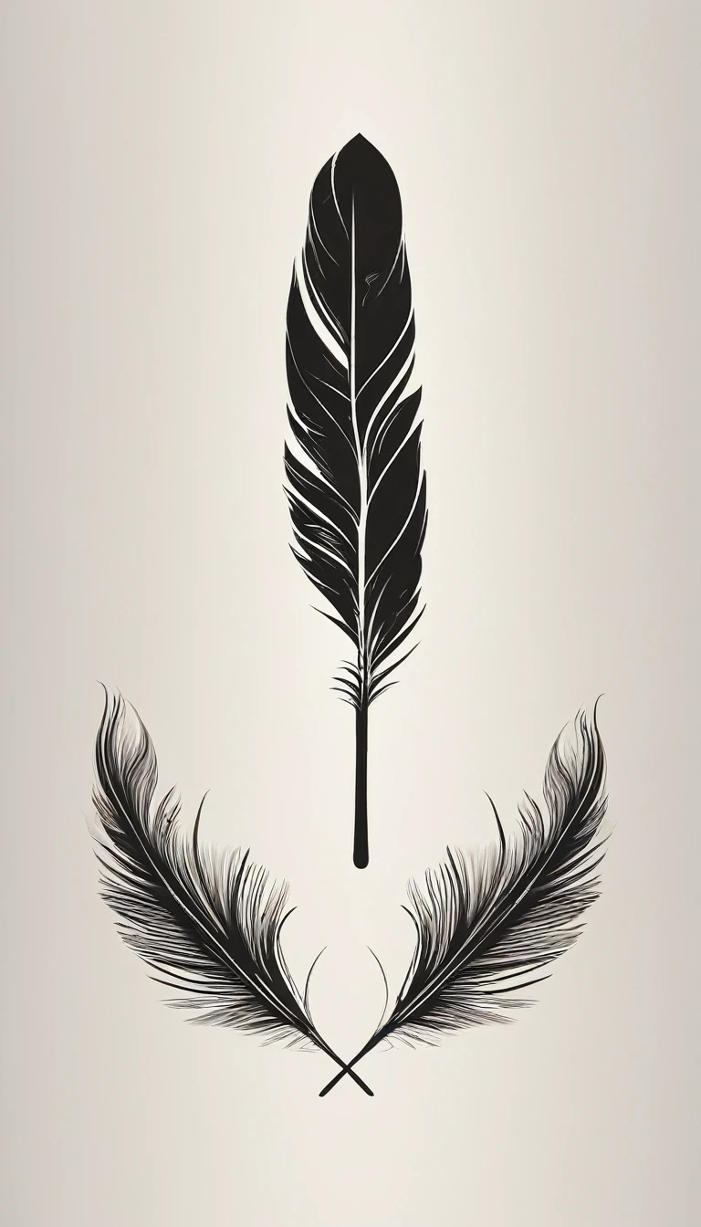 A minimal, modern, simple, poetic, cinematic, dreamy logo design of a fantastic feather for the brand “Penamemoria". Create a modern, minimalistic, high-quality, logo of a feather that convey a sense of memories and dreams. 