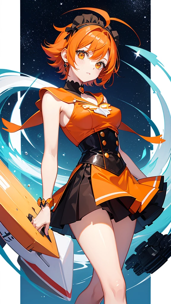 Magical girl Orange bob hair Black costume mini skirt 16 years old A relaxed expression universe space