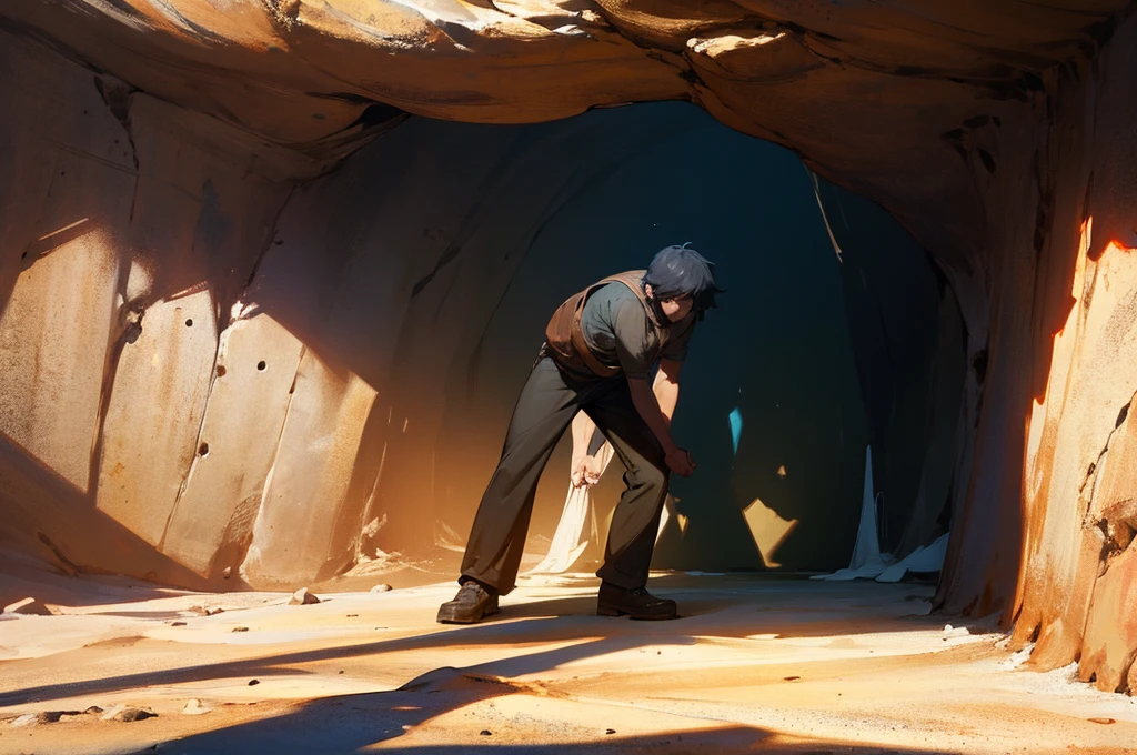 man is afraid to leave shadows of a cave and is afraid sunlight, 8K, max resolution,