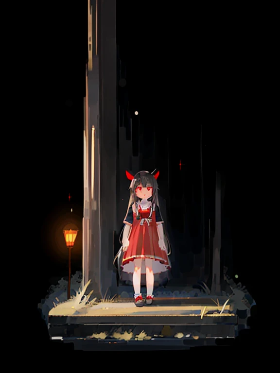 Hajime Ueda girl Primary school students Young Girl 小さいgirl Height: 130cm Standing picture Simple design The dress is a one-piece Long hair Long Black Hair Hair is black Red eyes Shoulder Bare