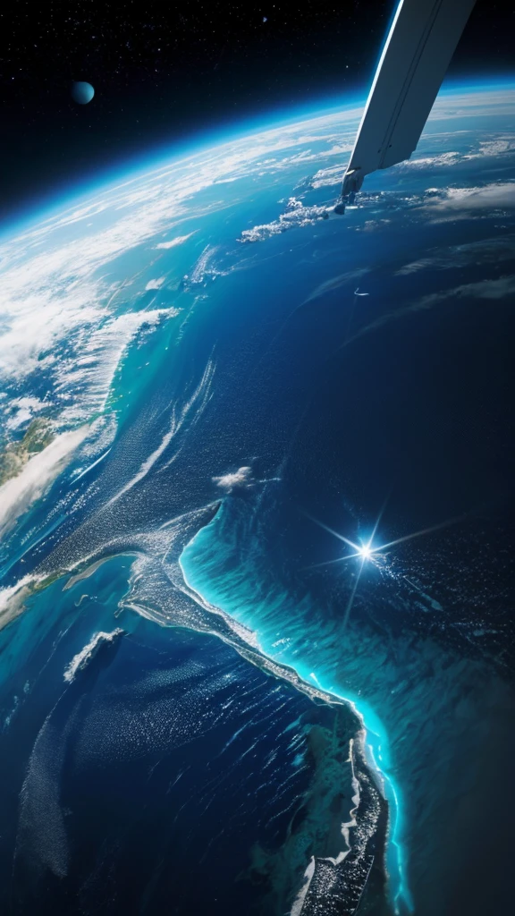 futuristic, 4K, evolution, neon, vivid blue, planeta solitário , look from space