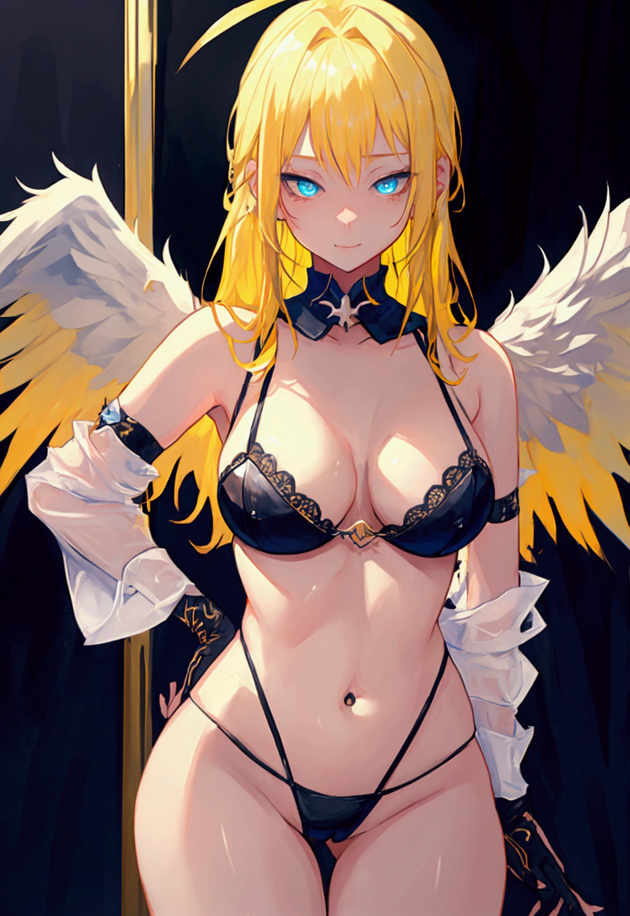 Fallen Angel a blond Gyuru daggers The Darkness young Naughty Poses cute little tits out friendly yellow hair masterpiece 16K Angel Blue eye