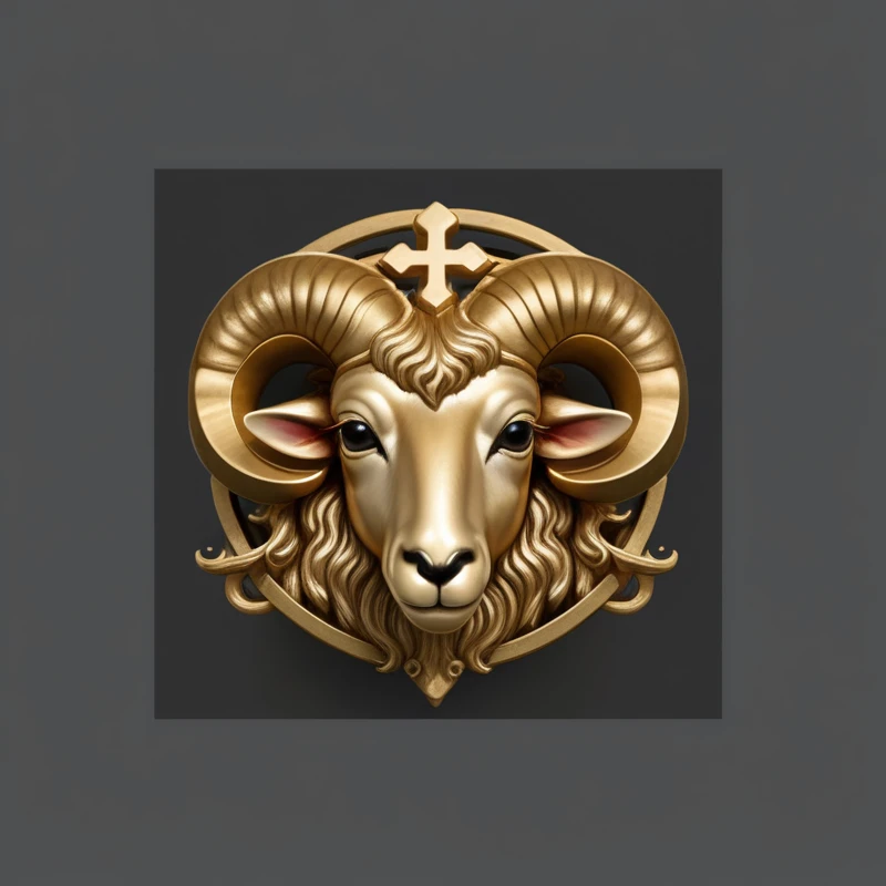 Golden sheep head close-up,There is a cross on it, gold Ram's Horn, Horned Sheep Goddess, Mobile games , Taurus, Warhammer, stylized cyberpunk Minotaur logo, Ram's Horn, Providential, Stylized game icons, Horned God, Minotaur, Ram antlers, Game Icon Assets, Bison God, Tauren
