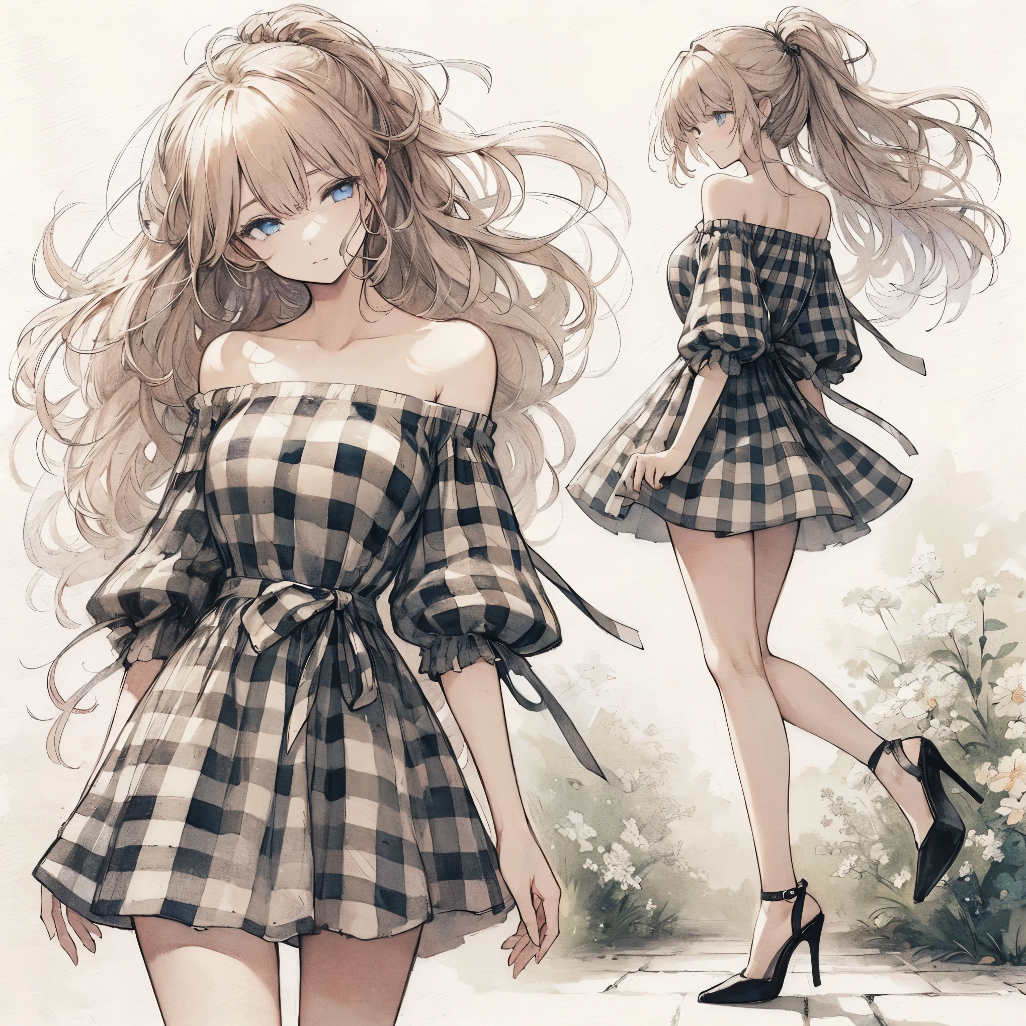 Official art using high-quality hand-drawn watercolor sketch techniques. (best quality,4k,8k,highres,masterpiece:1.2),ultra-detailed,beautiful detailed eyes,A girl with beautiful eyes, everyone, beautiful anime girl, cute anime girl, smooth anime art, anime style, elegant colors, soft lighting, delicate beautiful eyes, very coquettish, (beautiful large breast:1.2), (correct hands:1.2),