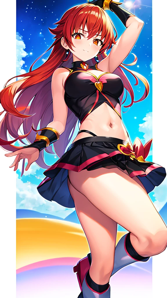 Magical girl Orange bob hair Black costume mini skirt A relaxed expression Directly facing universe space