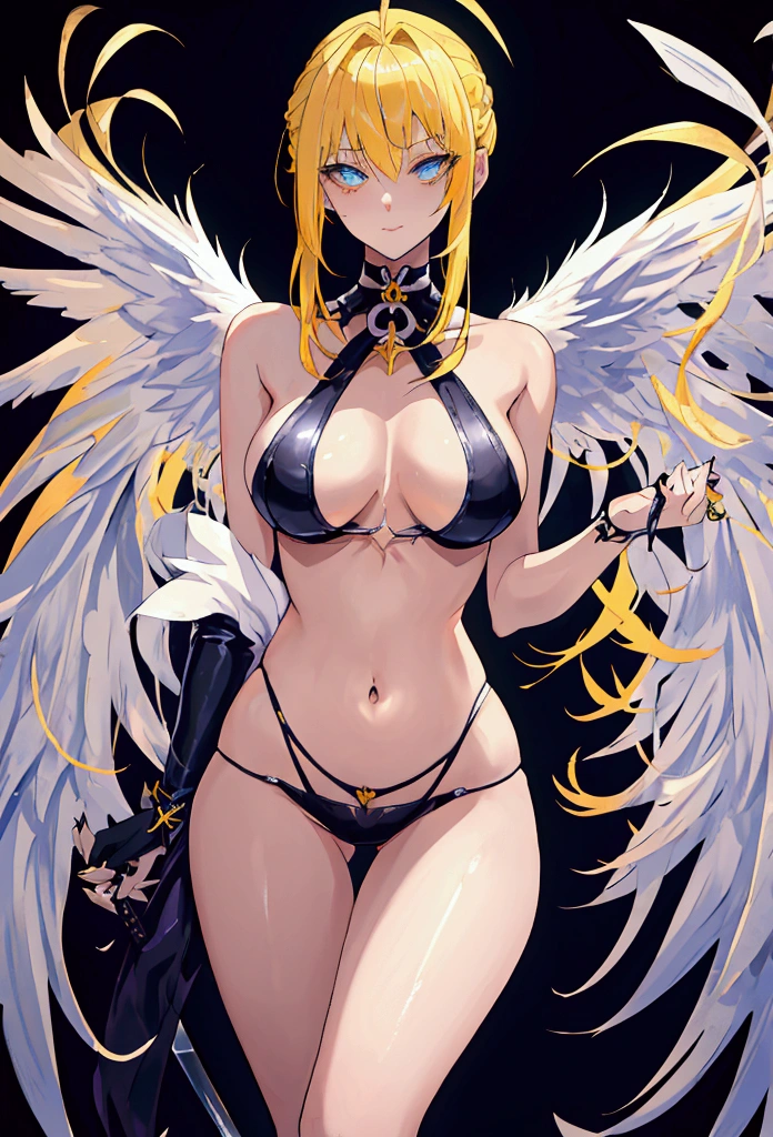 Fallen Angel　a blond　Gyuru　daggers　The Darkness　young　Naughty Poses　cute little　tits out　friendly yellow hair  masterpiece  16K  Angel  Blue eye