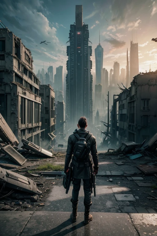 Highest quality、A ruined futuristic city、dim、Surrealism
