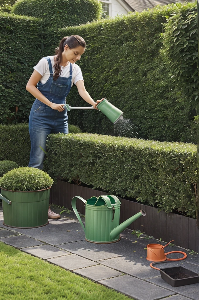 young woman, in the garden, sexy, naked, whore, watering carrots, barefoot,