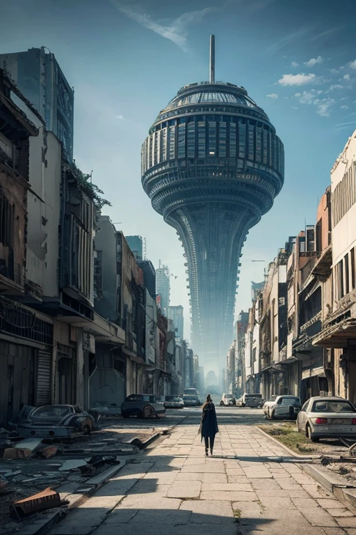 Highest quality、A ruined futuristic city、dim、Surrealism