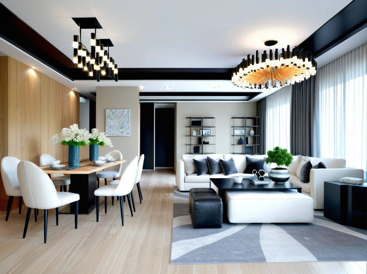 Modern Minimalist,
A Clean lines, functionality, and a focus on negative space define this style, Natural light and uncluttered surfaces create a sense of calm and serenity,
A Neutral palette of white, gray, and black is the foundation, Pops of color can be introduced with artwork, furniture accents, or throw pillows., Consider incorporating natural elements like wood or stone for warmth and texture,
