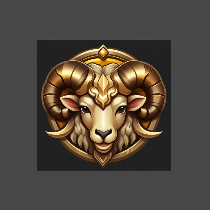 Golden sheep head close-up mobile game , Minotaur logo,