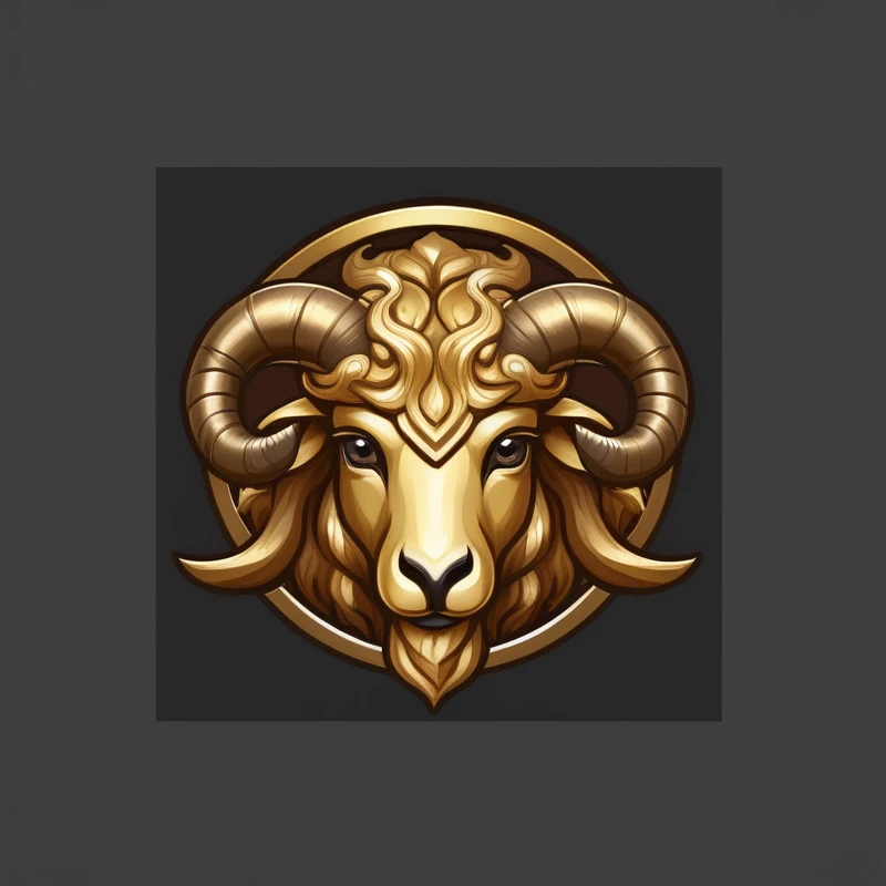 Golden sheep head close-up mobile game , Minotaur logo,