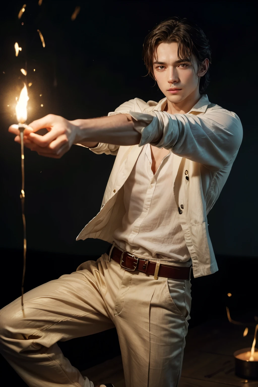 a man dressed in linen clothes and a belt of pure gold.
With a body like a precious stone. Your face has to spark like lightning, and your eyes are like burning torches. Your arms and your feet shine like polished bronze, and his voice was like the sound of a great multitude.