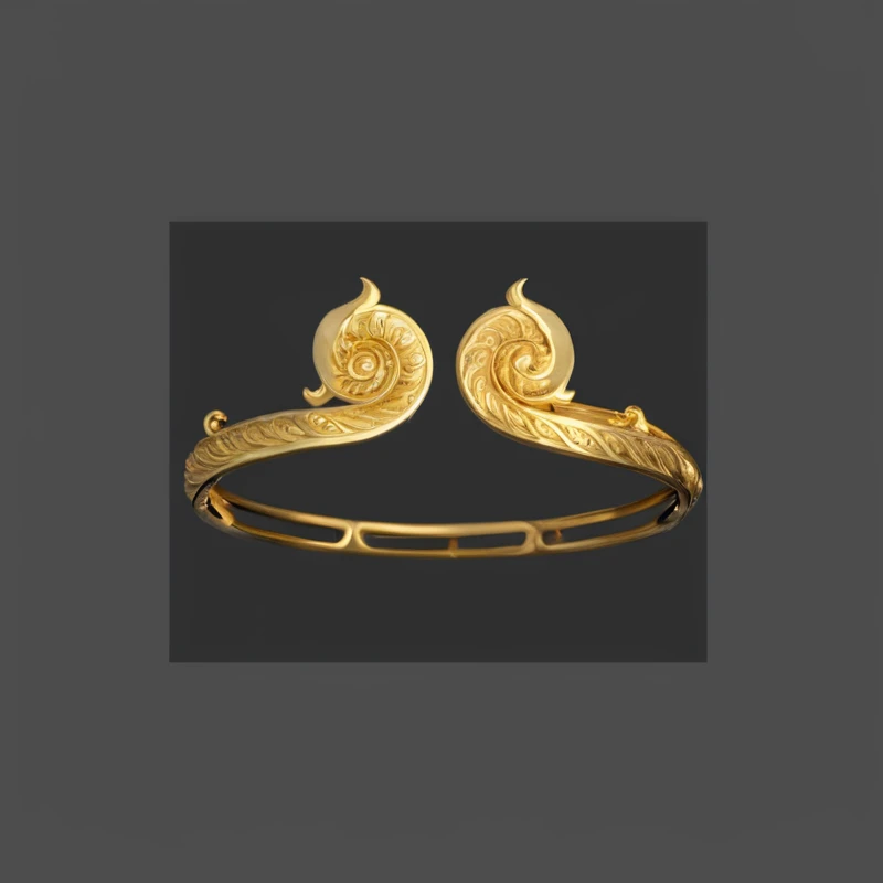 There is a gold ring，There are two spiral patterns on it, Golden Ring, Gold jewelry, gold ram trumpet, Golden Shoulders, trumpet, Jewelry Design, Gold jewelry, Elite, Golden spiral, Brass bracelet, Gold Jewelry, 24K, Gold Jewelry, Gold and gorgeous jewelry, Gold Bracelet, East