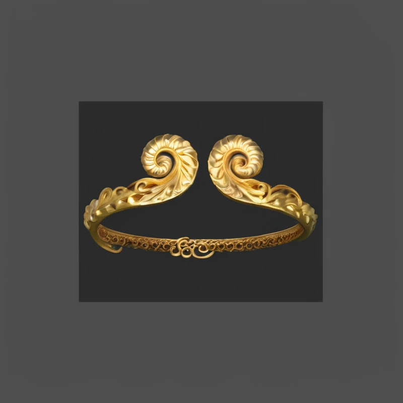 There is a gold ring,There are two spiral patterns on it, Golden Ring, Gold jewelry, gold ram trumpet, Golden Shoulders, trumpet, Jewelry Design, Gold jewelry, Elite, Golden spiral, Brass bracelet, Gold Jewelry, 24K, Gold Jewelry, Gold and gorgeous jewelry, Gold Bracelet, East